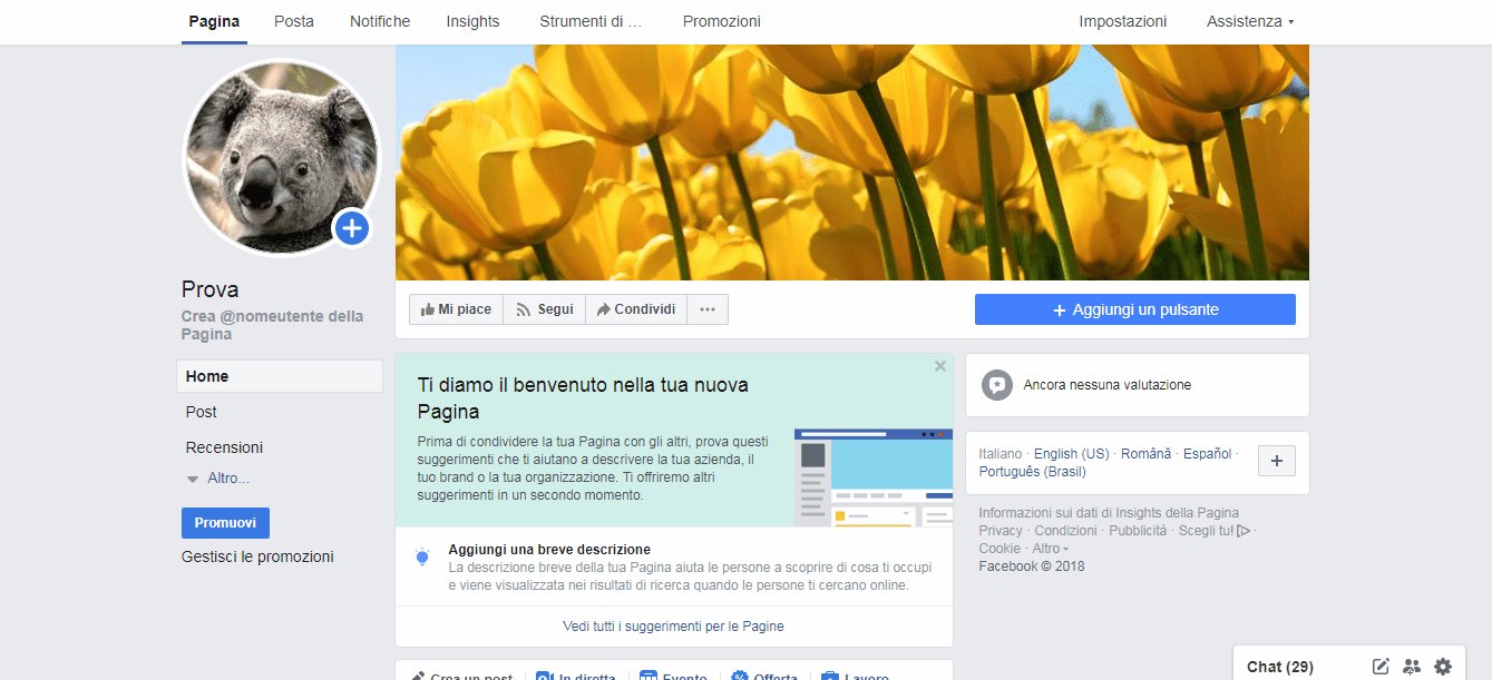 schermata pagina facebook con immagini